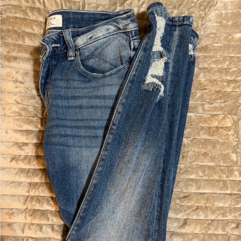 Stella Distressed Mid-Blue Skinny Jeans